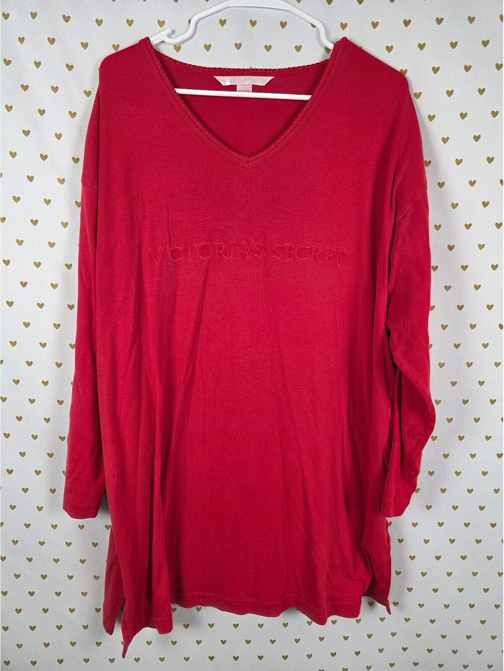Victorias Secret Vintage Medium Red Embroidered Sleep Shirt Nightgown REd